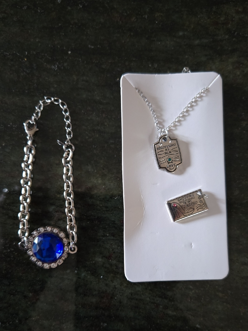 Effy Silver-Tone Blue Gem Pendant Bracelet and Shopping 22 Inch Necklace Set